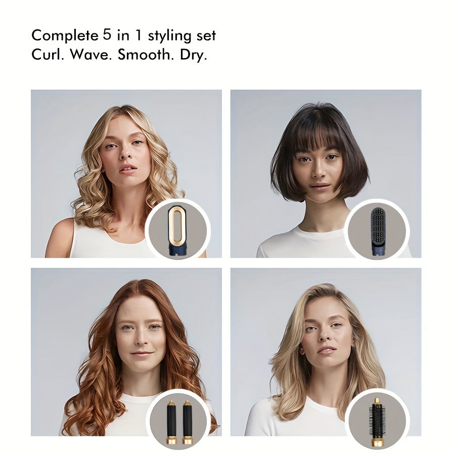 5-in-1 Hair Dryer & Styler Set – Multi-Functional Hot Air Brush with Curling Iron, Straightener & Volumizer