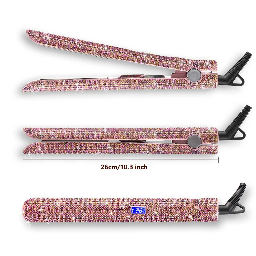 Professional Glitter Hair Straightener - Titanium Plate Flat Iron with Diamond Crystal Design for Sleek, Shiny Hair Styling