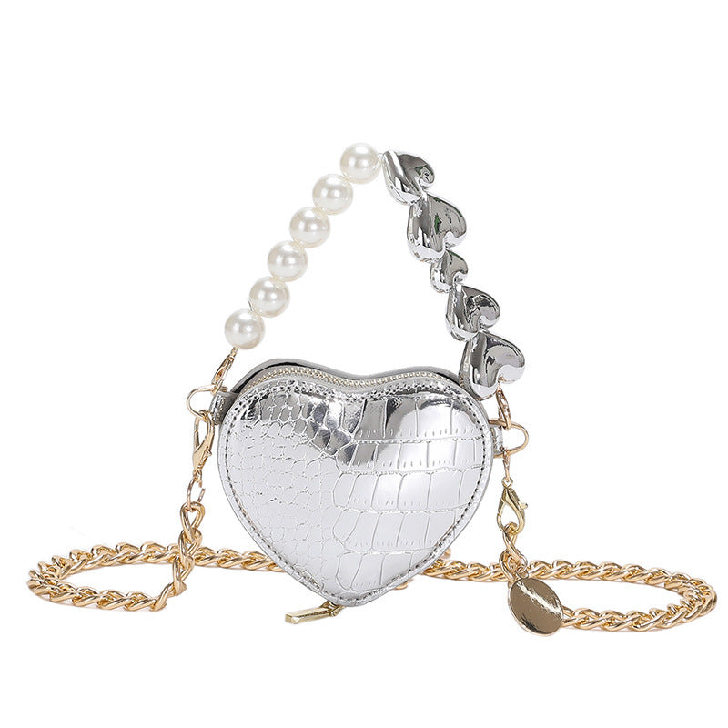 Mini Heart-Shaped Pearl Handbag β Cute Chain Shoulder Bag in Bright Candy Colors for Women