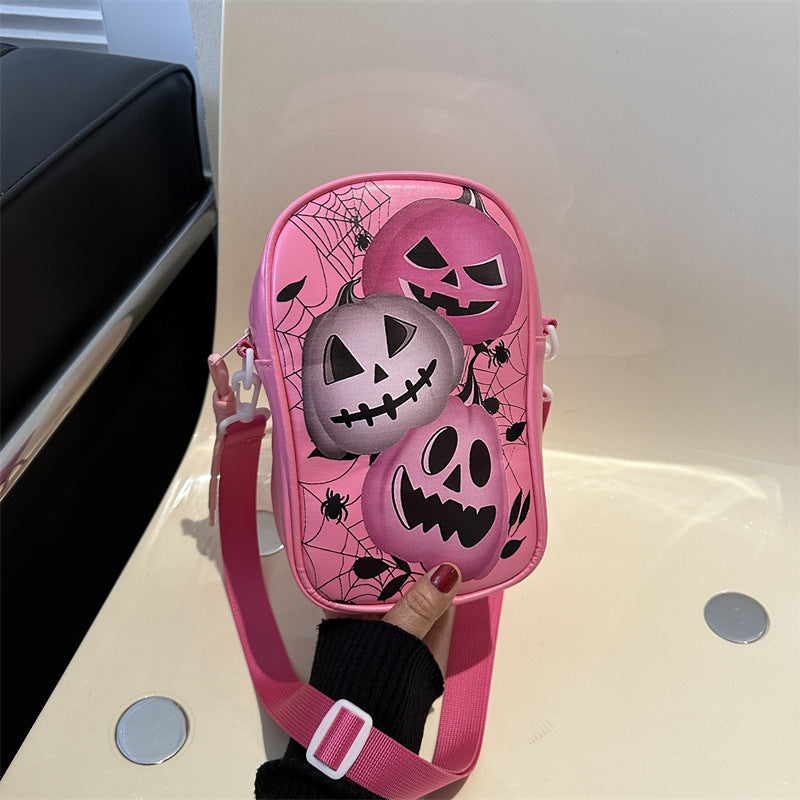 Halloween Cartoon Graffiti Crossbody Bag – Funny Pumpkin Ghost Bat Print Phone Purse for Girls & Women