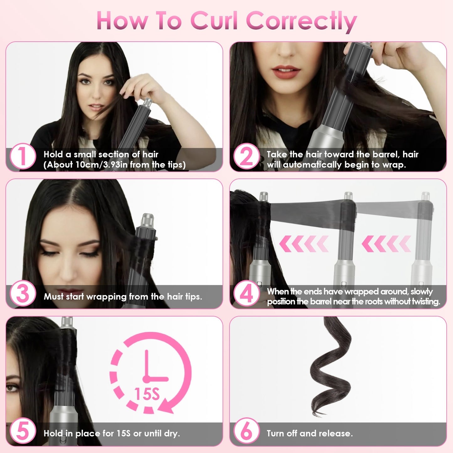 6-in-1 Hot Air Styler & Volumizer Brush Set – Automatic Hair Dryer, Straightener, Curler with 3 Temperature Settings + ALCI Plug, Glove, Cable & Zip Tie
