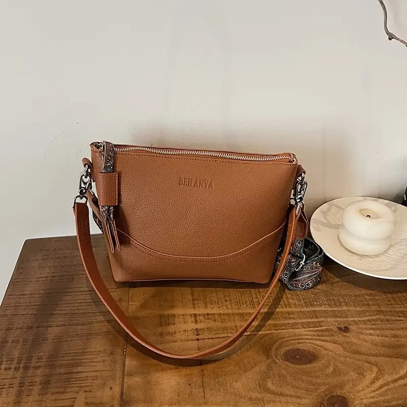 Women's Ethnic Embroidered Crossbody Bag – Large Capacity Shoulder Bag with Zipper & Ergonomic 3D Design