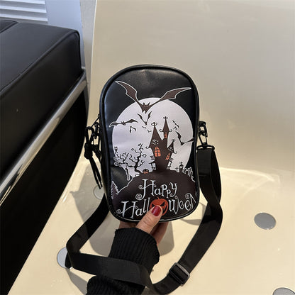 Halloween Cartoon Graffiti Crossbody Bag – Funny Pumpkin Ghost Bat Print Phone Purse for Girls & Women