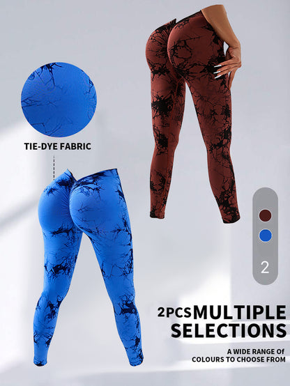 2-Pack Tie-Dye High Waist V-Back Yoga Leggings