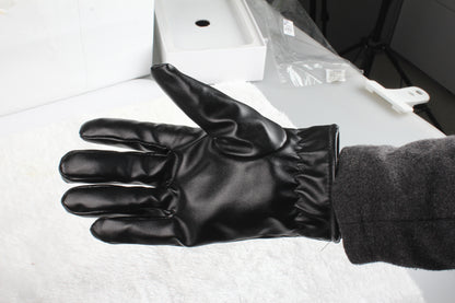 Unisex Black Leather Winter Gloves