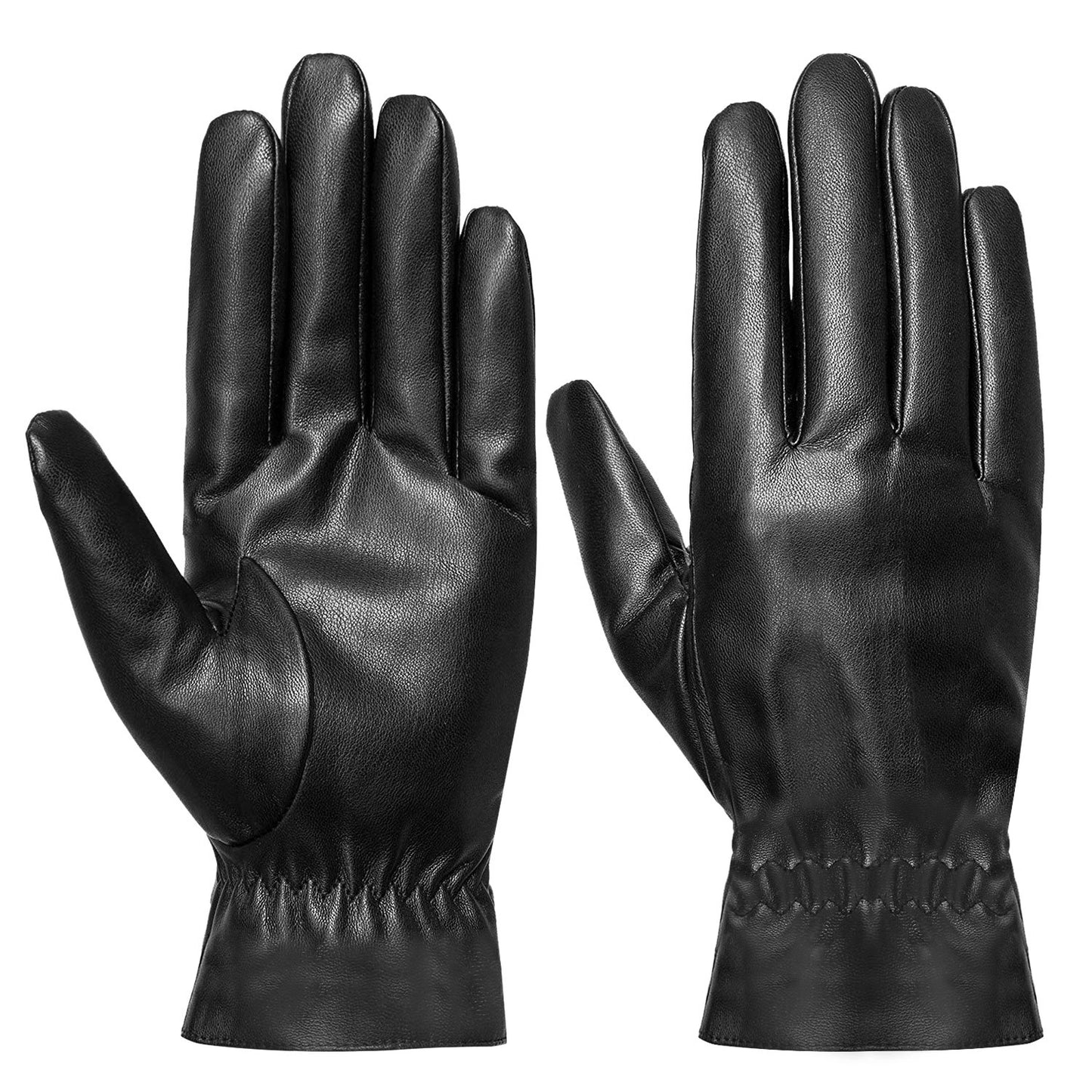 Unisex Black Leather Winter Gloves
