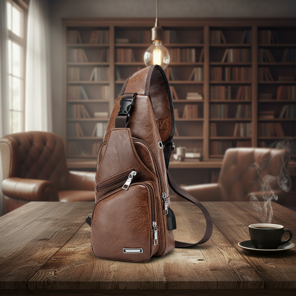 Men’s USB Charging Crossbody Chest Bag – PU PVC Travel Shoulder Messenger Bag