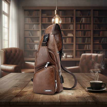 Men’s USB Charging Crossbody Chest Bag – PU PVC Travel Shoulder Messenger Bag