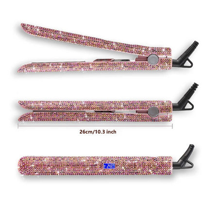 Professional Glitter Hair Straightener - Titanium Plate Flat Iron with Diamond Crystal Design for Sleek, Shiny Hair Styling