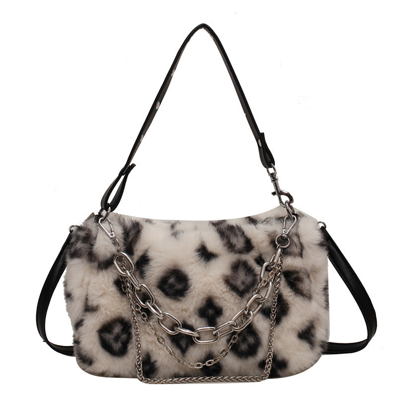 Winter Plush Floral Shoulder Bag for Women – Soft Faux Fur Handbag with Chain Strap | Cozy & Stylish Purse
