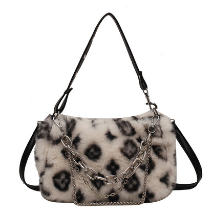 Winter Plush Floral Shoulder Bag for Women – Soft Faux Fur Handbag with Chain Strap | Cozy & Stylish Purse