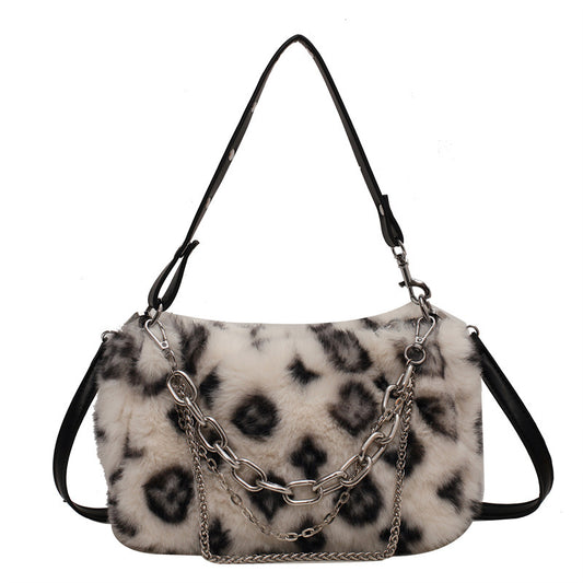 Winter Plush Floral Shoulder Bag for Women – Soft Faux Fur Handbag with Chain Strap | Cozy & Stylish Purse