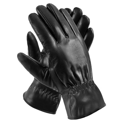 Unisex Black Leather Winter Gloves