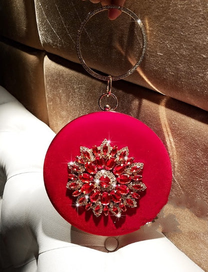 LOLIBOX Velvet Evening Clutch Bag for Women – Round Purse with Diamond Ring Handle | Elegant Party Handbag
