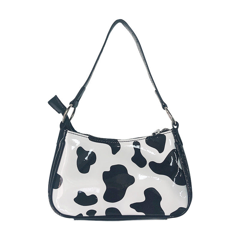 Retro Cow Print Baguette Bag for Women – Trendy Shoulder Purse with Bold Animal Print