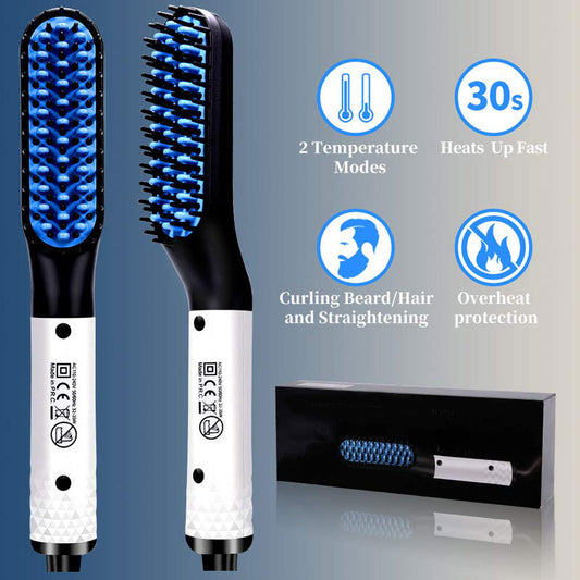Multifunctional Hair & Beard Straightener Brush – Men’s Hair Comb Styling Tool