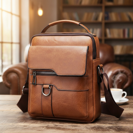 Men's PU Leather Crossbody Shoulder Bag – Casual Messenger Handbag with Card Holder Wallet