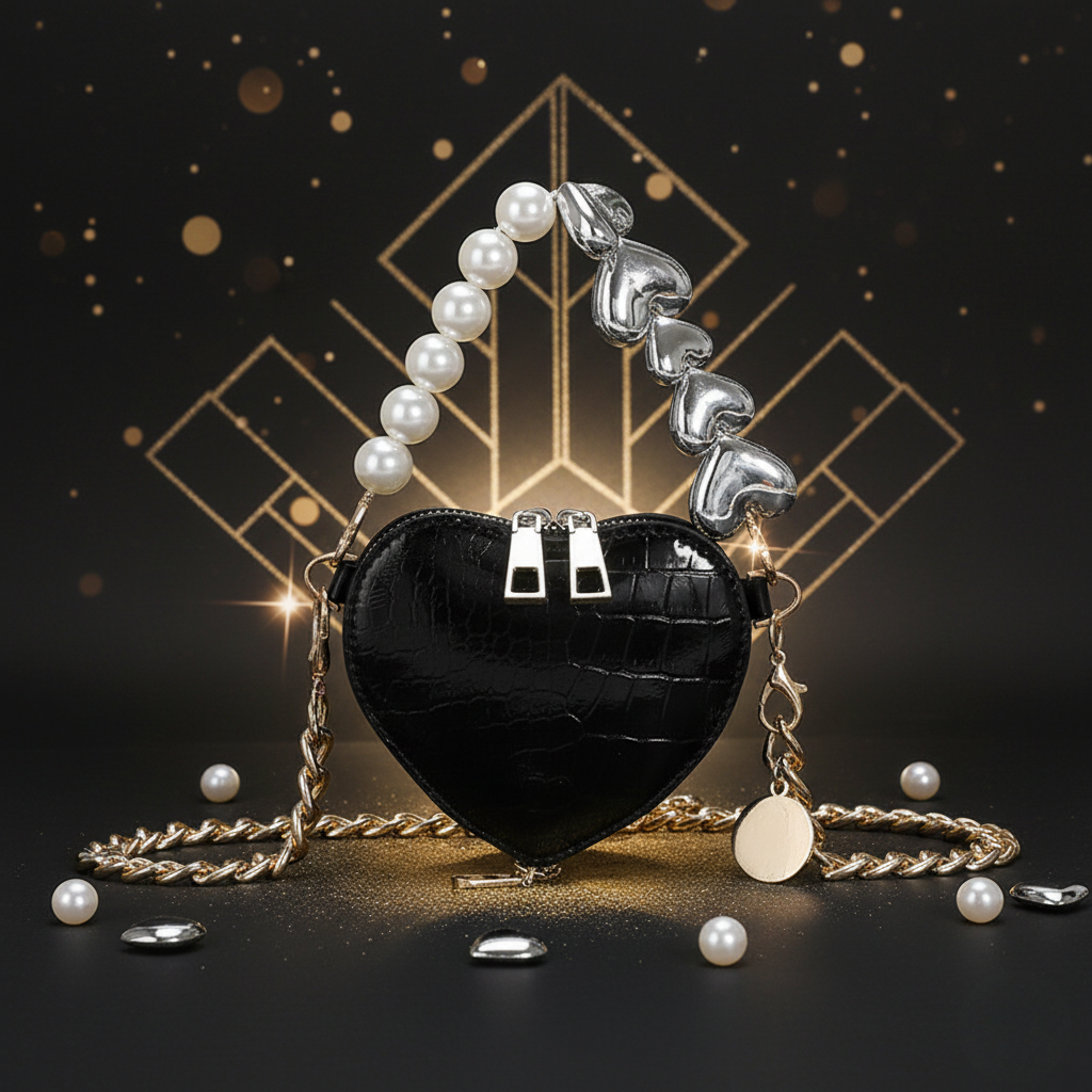 Mini Heart-Shaped Pearl Handbag – Cute Chain Shoulder Bag in Bright Candy Colors for Women