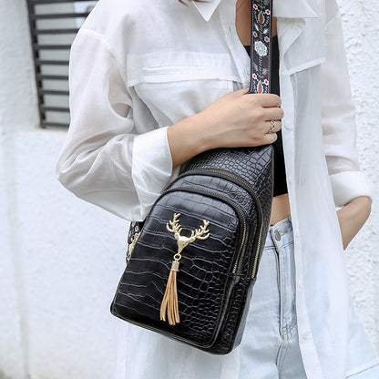 Women’s Deer Tassel Crossbody Bag – Fashion Letter Embroidery Chest Bag