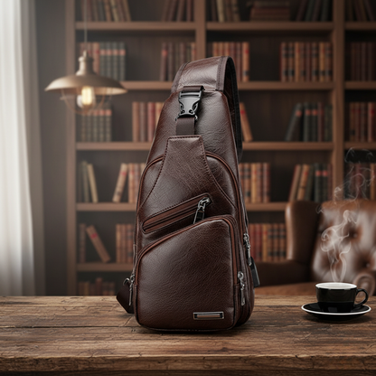 Men’s USB Charging Crossbody Chest Bag – PU PVC Travel Shoulder Messenger Bag