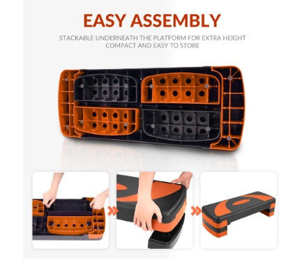 Stepped Cardio Platform – Adjustable 3-Level Aerobic Stepper with 4 Stackable Risers for Home Fitness & Workout Training (Self Pickup Only)