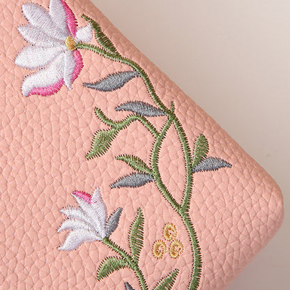 Women's Embroidered Phone Bag – Floral Long Wallet with Lock Buckle, Crossbody & Shoulder Style