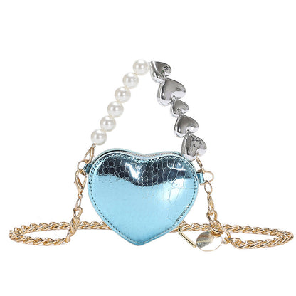 Mini Heart-Shaped Pearl Handbag – Cute Chain Shoulder Bag in Bright Candy Colors for Women