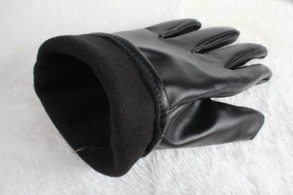 Unisex Black Leather Winter Gloves