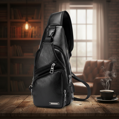 Men’s USB Charging Crossbody Chest Bag – PU PVC Travel Shoulder Messenger Bag