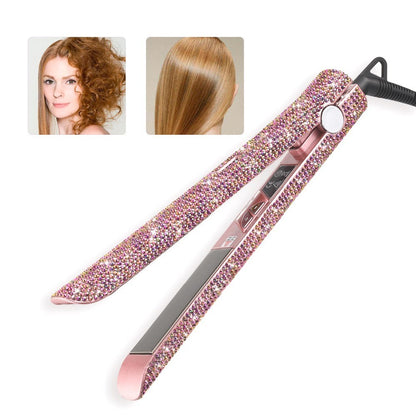 Professional Glitter Hair Straightener - Titanium Plate Flat Iron with Diamond Crystal Design for Sleek, Shiny Hair Styling