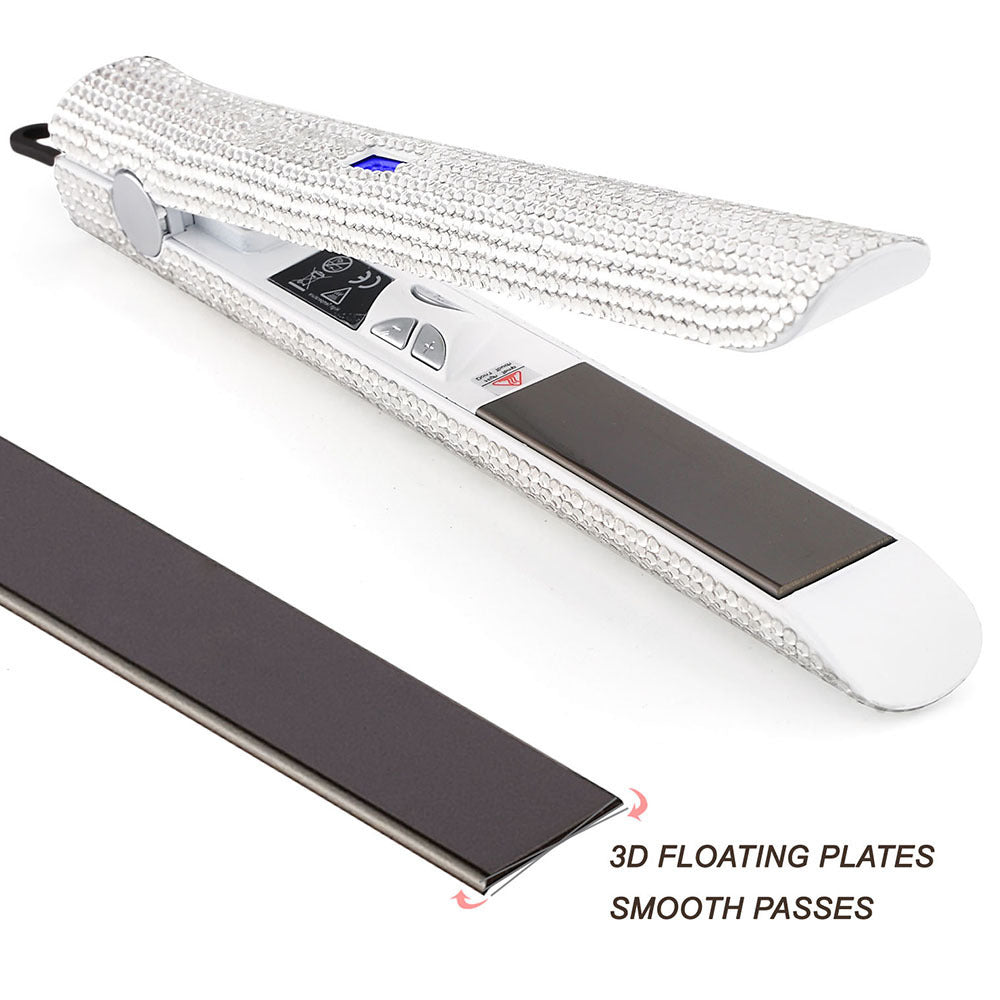 Professional Glitter Hair Straightener - Titanium Plate Flat Iron with Diamond Crystal Design for Sleek, Shiny Hair Styling
