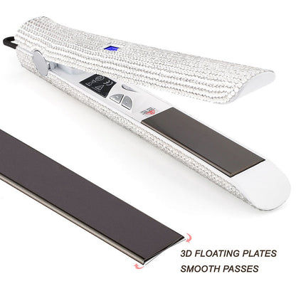 Professional Glitter Hair Straightener - Titanium Plate Flat Iron with Diamond Crystal Design for Sleek, Shiny Hair Styling