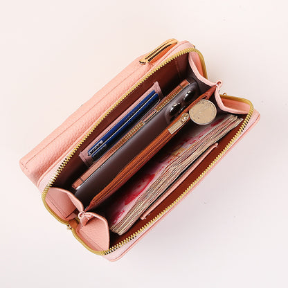 Women's Embroidered Phone Bag – Floral Long Wallet with Lock Buckle, Crossbody & Shoulder Style