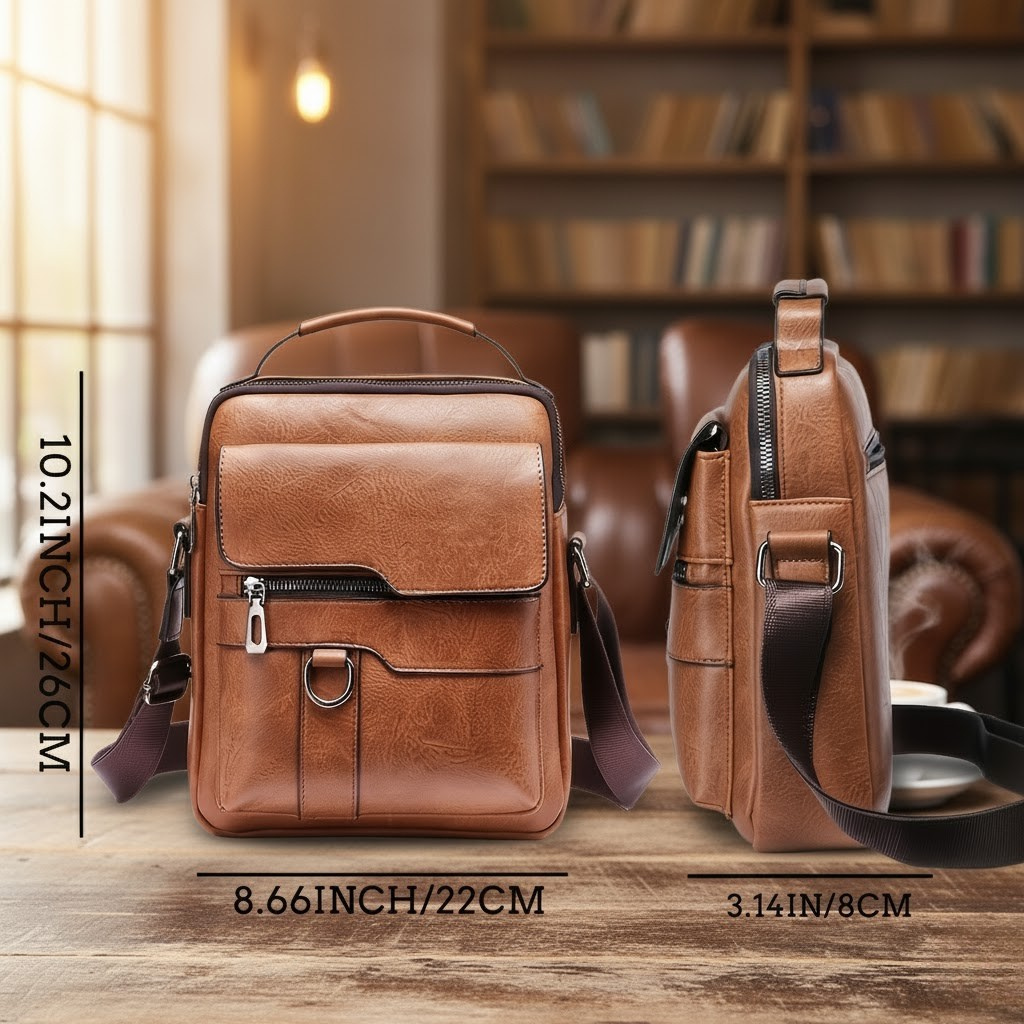 Men's PU Leather Crossbody Shoulder Bag – Casual Messenger Handbag with Card Holder Wallet