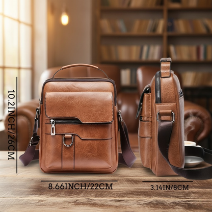 Men's PU Leather Crossbody Shoulder Bag – Casual Messenger Handbag with Card Holder Wallet