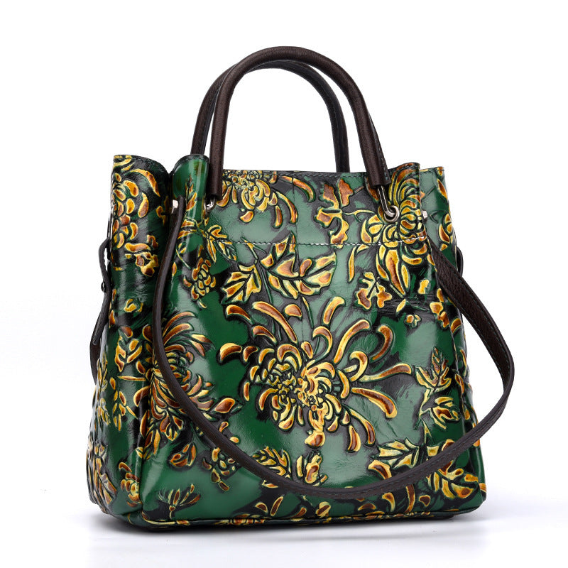 Trendy Women's Embossed Cowhide Messenger Bag – Genuine First Layer Leather