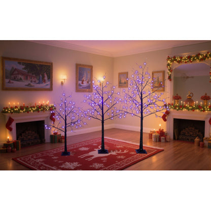3 Pac Halloween Spooky Tree With Purple Lights, 4FT 5FT And 6FT, Lighted Black Tree For Halloween Decoration
