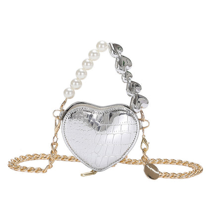 Mini Heart-Shaped Pearl Handbag – Cute Chain Shoulder Bag in Bright Candy Colors for Women