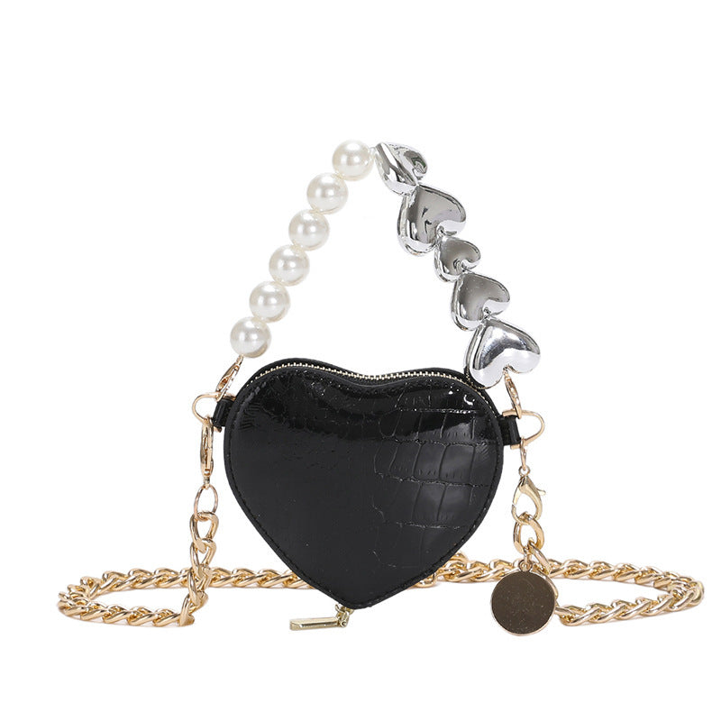 Mini Heart-Shaped Pearl Handbag – Cute Chain Shoulder Bag in Bright Candy Colors for Women