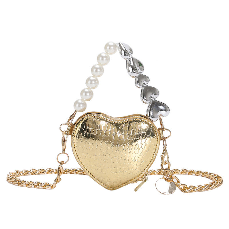 Mini Heart-Shaped Pearl Handbag – Cute Chain Shoulder Bag in Bright Candy Colors for Women