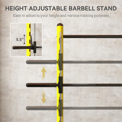 Adjustable Squat Rack with Pull-Up Bar & Bench – Multi-Function Weight Lifting Half Rack, Yellow