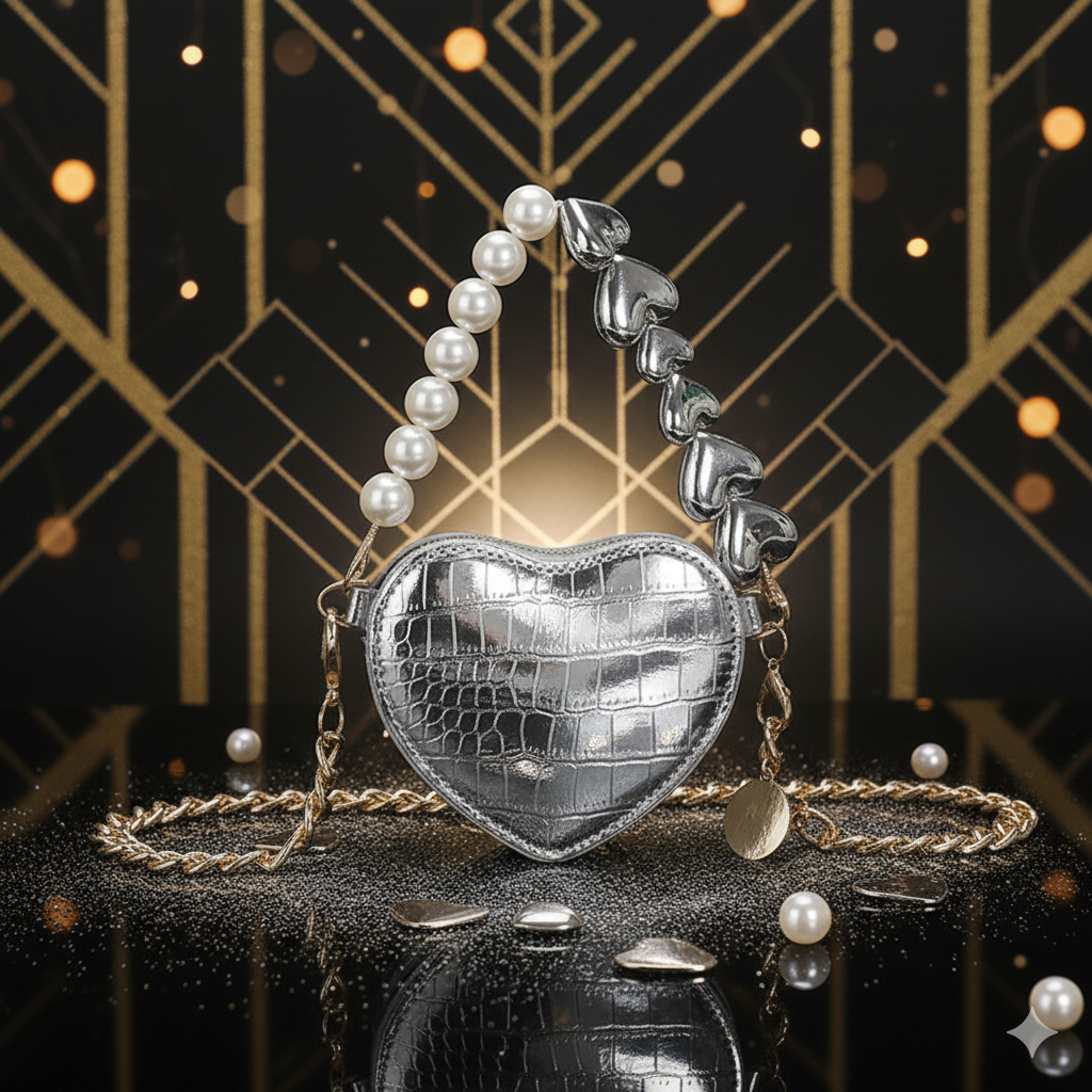 Mini Heart-Shaped Pearl Handbag – Cute Chain Shoulder Bag in Bright Candy Colors for Women