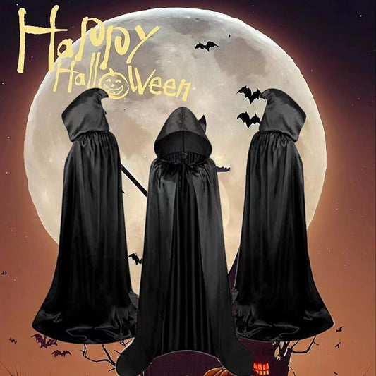 Kids Halloween Wizard Cloak Costume – Hooded Cape for Boys & Girls | Black Magic Robe for Dress-Up & Party Decoration