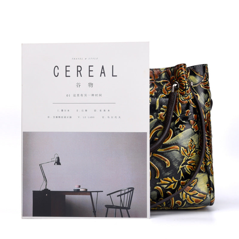 Trendy Women's Embossed Cowhide Messenger Bag – Genuine First Layer Leather