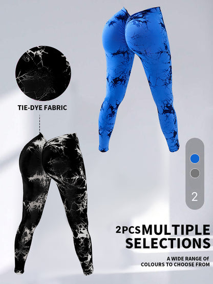 2-Pack Tie-Dye High Waist V-Back Yoga Leggings