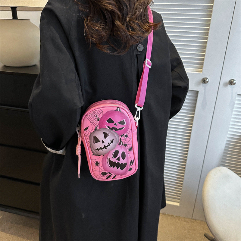 Halloween Cartoon Graffiti Crossbody Bag – Funny Pumpkin Ghost Bat Print Phone Purse for Girls & Women