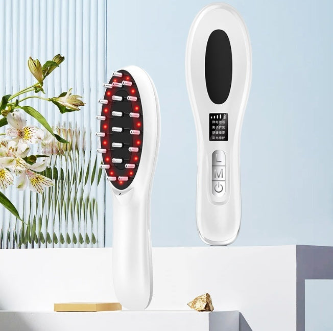 Electric Anion Hair Brush with Microcurrent, Red & Blue Light Therapy, and Vibration Massage