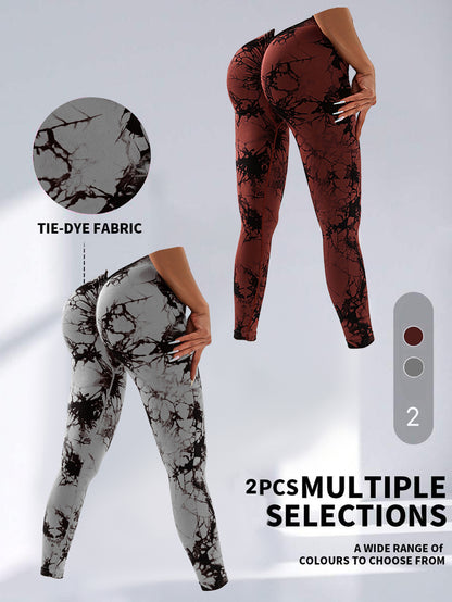 2-Pack Tie-Dye High Waist V-Back Yoga Leggings