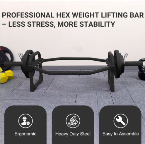 Olympic 2-Inch Hex Weightlifting Set – Heavy-Duty Strength Training Bar with Safety Clips, 500 lb Capacity (Self Pickup Only)