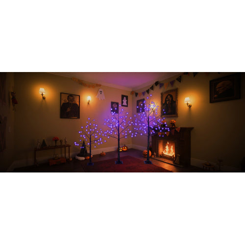 3 Pac Halloween Spooky Tree With Purple Lights, 4FT 5FT And 6FT, Lighted Black Tree For Halloween Decoration